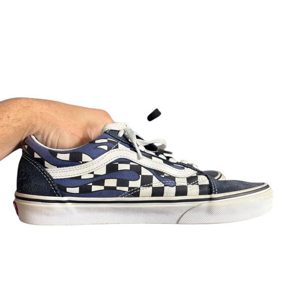 VANS Checker Flame Old Skool Classic Mens Canvas Suede Navy White Size 8.5M 10W - Picture 8 of 14